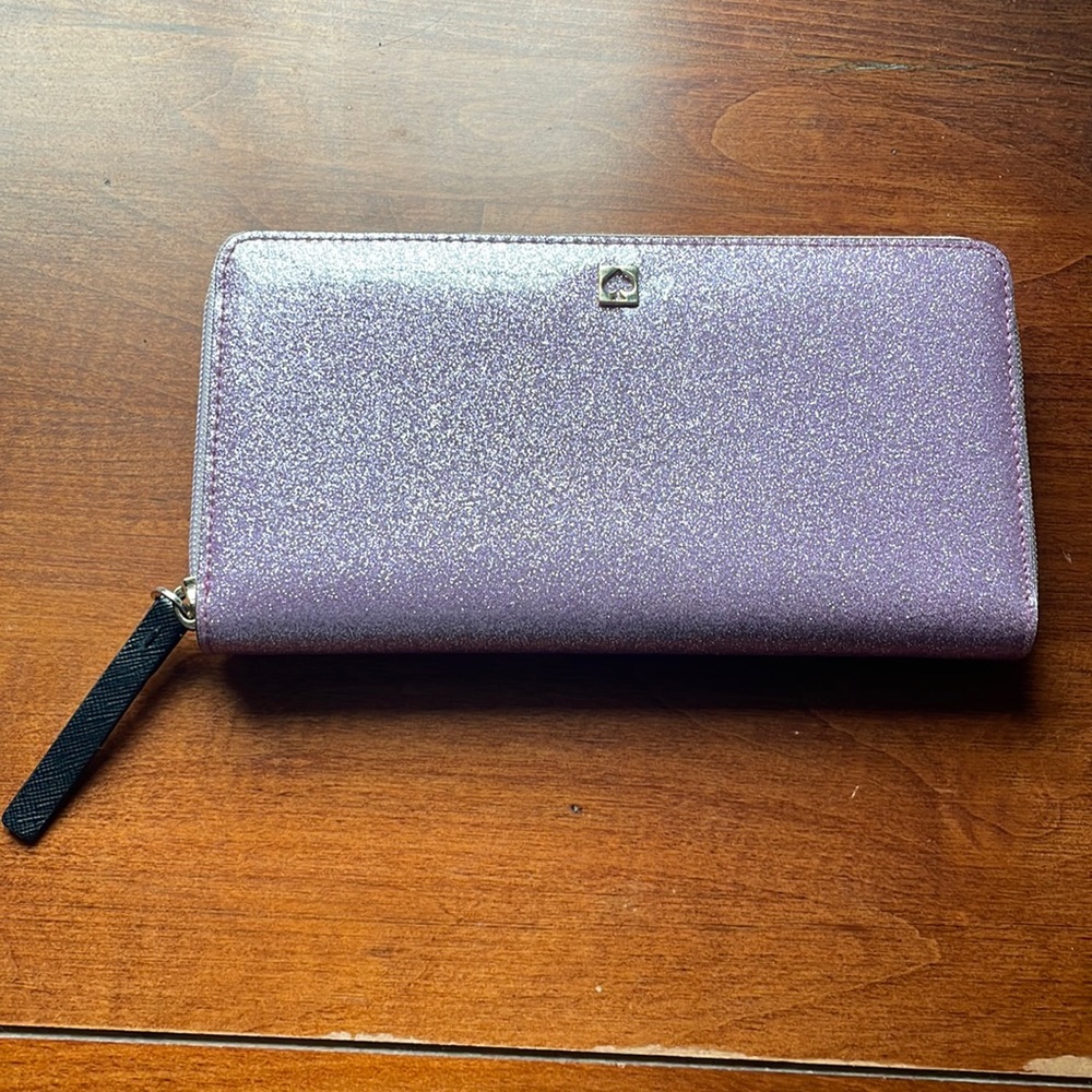 EUC Kate Spade zip up wallet purple glitter